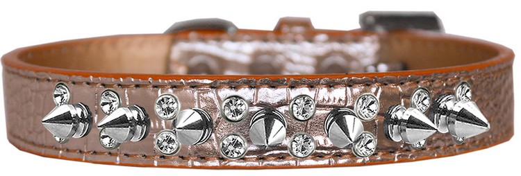 Double Crystal and Spike Croc Dog Collar Copper Size 16